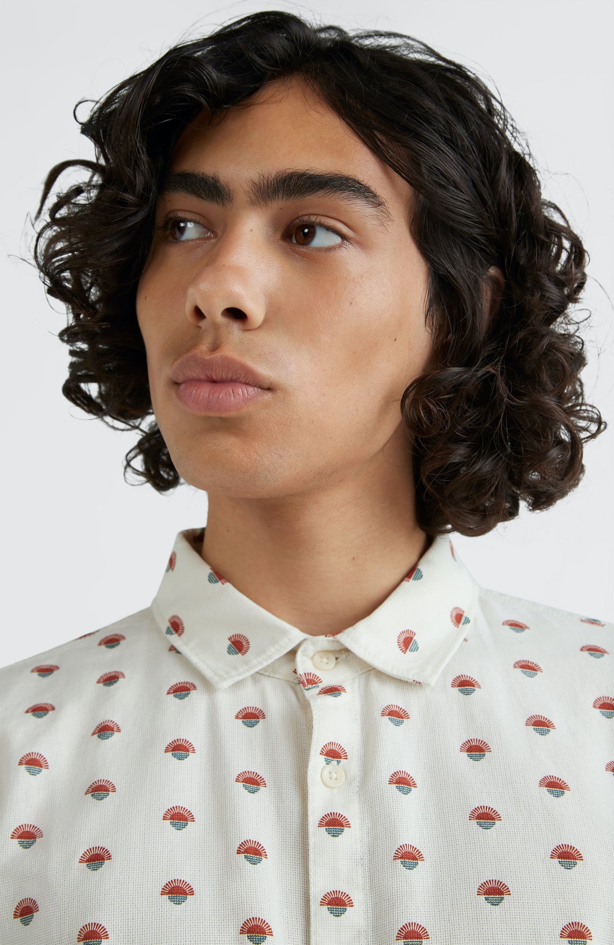 Chambray Shirt with All Over Print | White