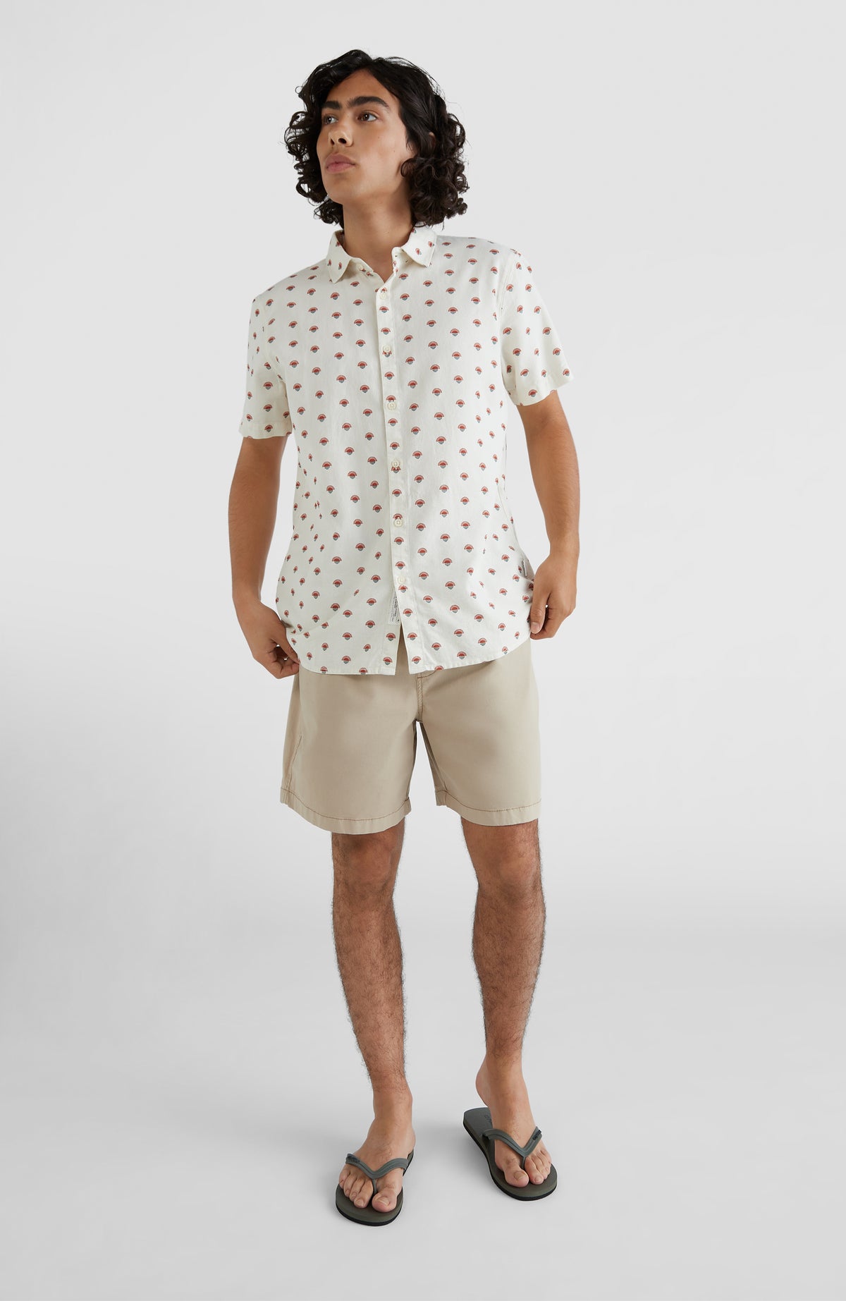 Chambray Shirt with All Over Print | White