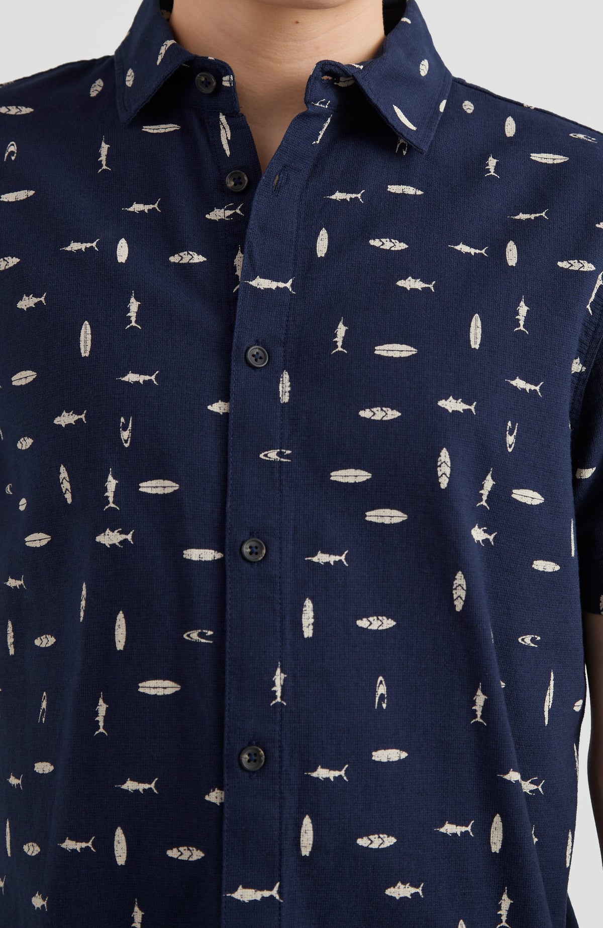 Chambray Shirt with All Over Print | Blue AO 2