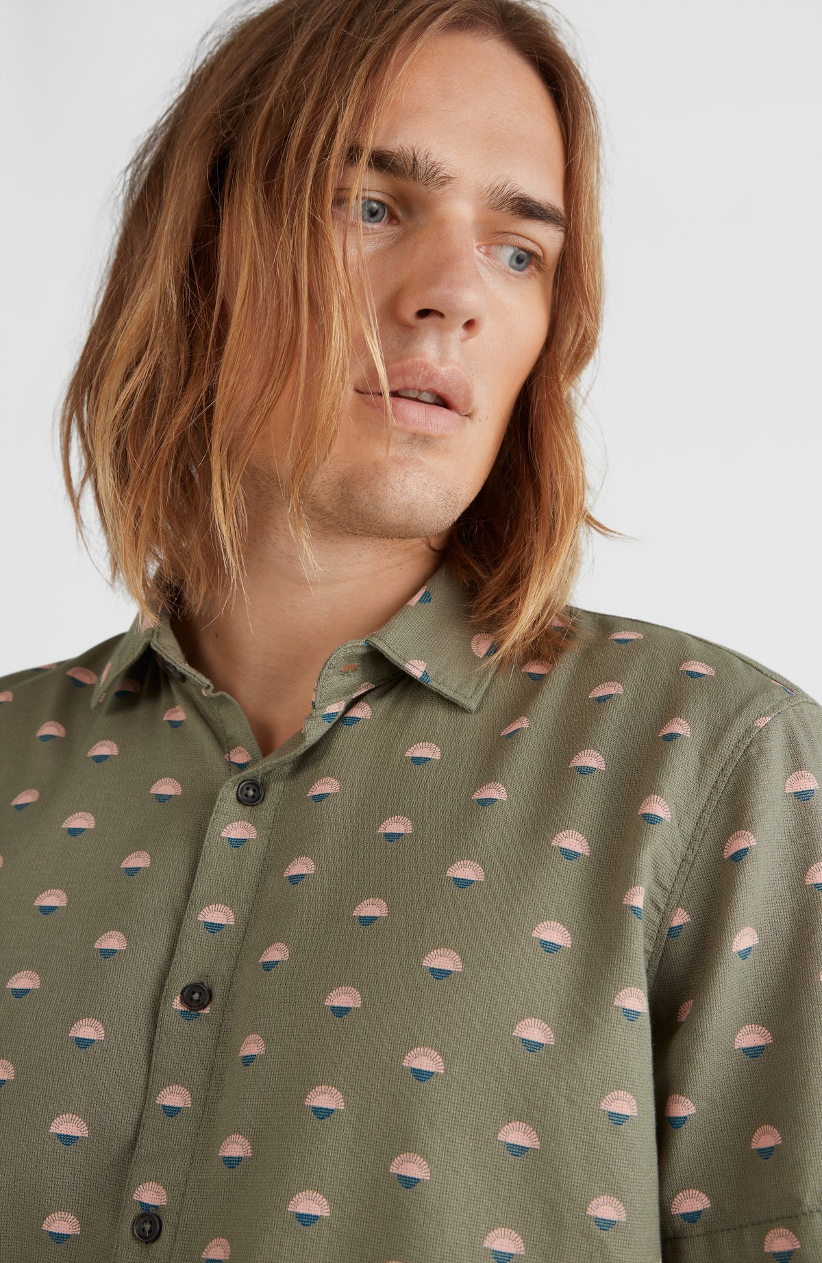 Chambray Shirt with All Over Print | Green AO 5