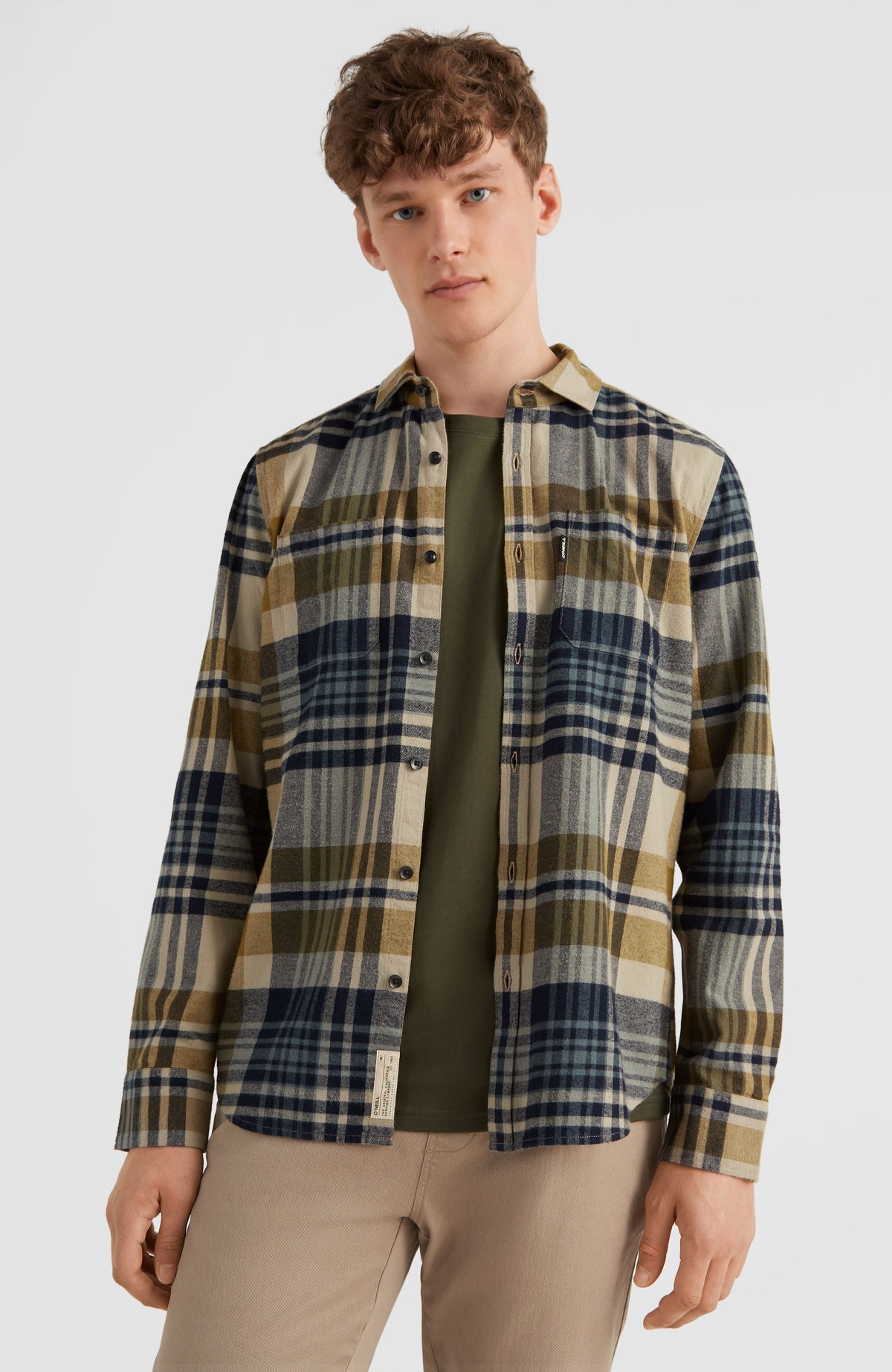 Checked Flannel Shirt | Beige Plaid Check