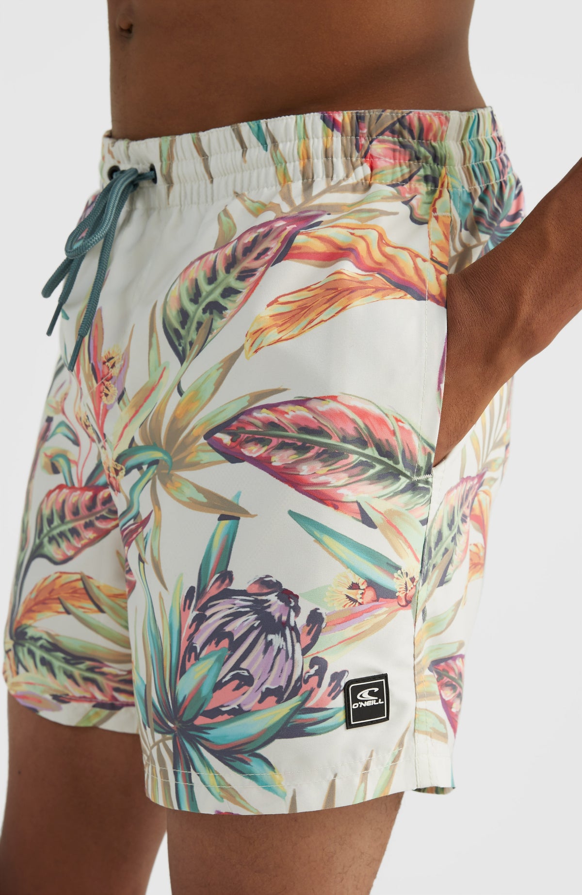 Cali Print 15'' Swim Shorts | White Tropical Flower