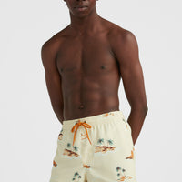 Cali Print 15'' Swim Shorts | Beige Lost Island